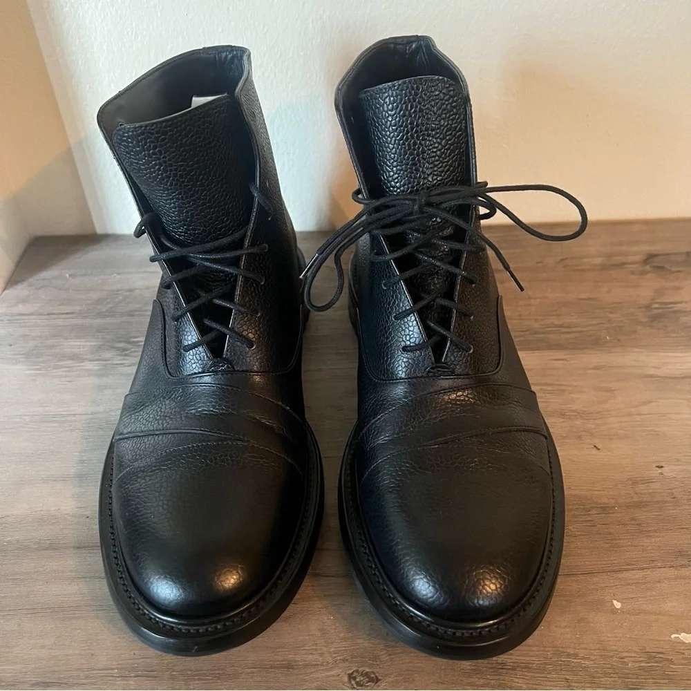O’Keeffe Black Pebble Leather Lace Up Boots Handcrafted Italy Size UK 9 US 10